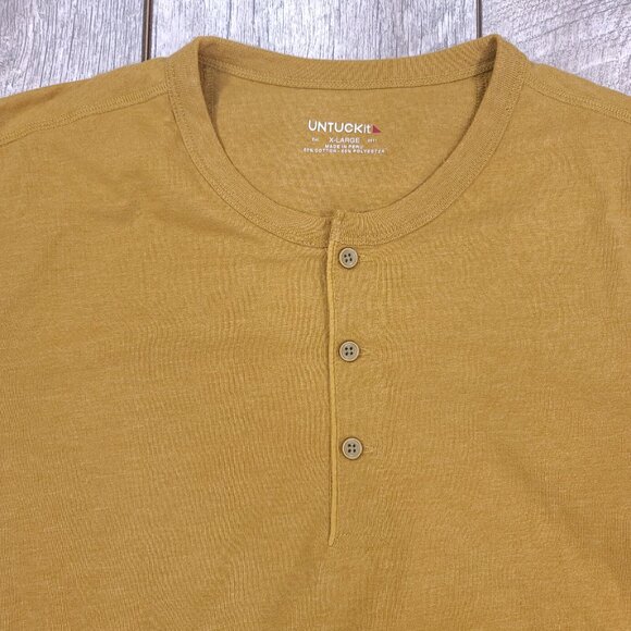 Untuckit Shirt Mens XL Regular Albarino Henley Yellow Cotton Long Sleeve Top - Picture 4 of 7